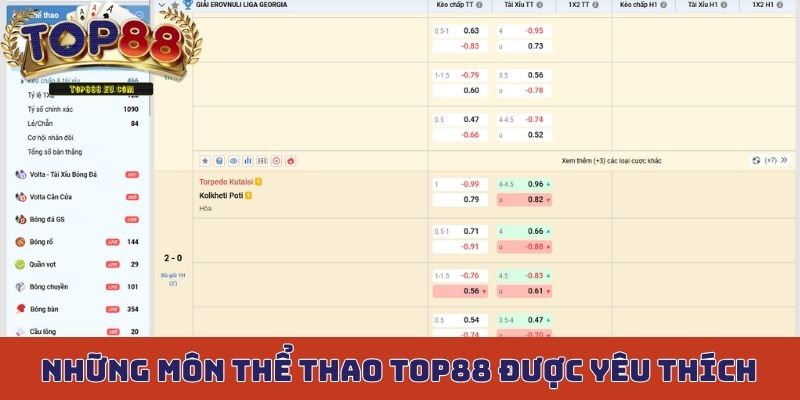Những môn thể thao Top88 được yêu thích hàng đầu hiện nay