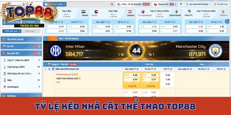 Tỷ lệ kèo nhà cái xanh chín tại sảnh thể thao Top88